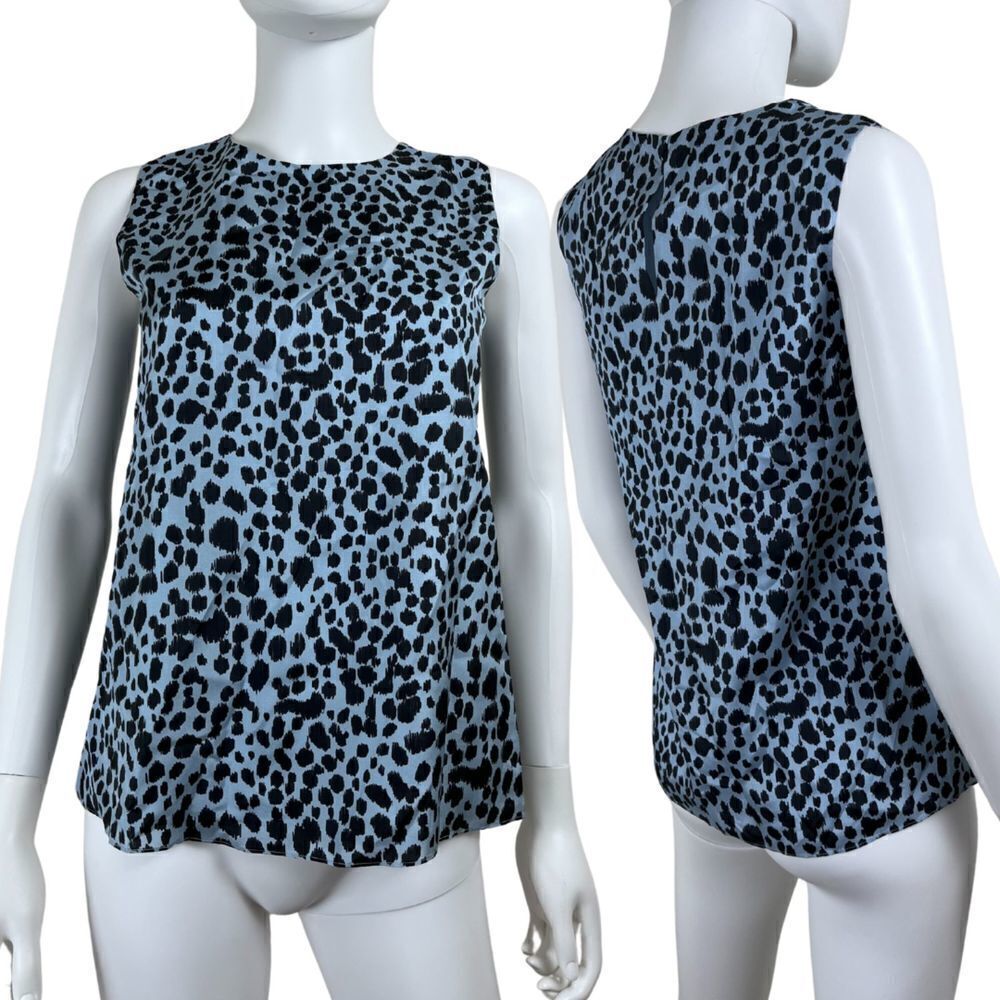 Theory Women Size XS Slate Blue Leo Habotai Animal Print Silk Shell NEW Tank Top